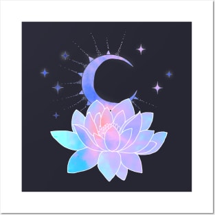 moon lotus flower Posters and Art